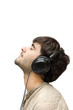 Profile of a man with ear-phones isolated on white.