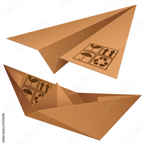 Vector: Cardboard plane and ship. Cardboard plane and ship.