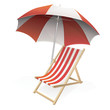 Parasol et sa chaise longue rouge