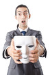 Industrial espionage concept with masked businessman