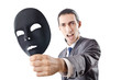 Industrial espionage concept with masked businessman