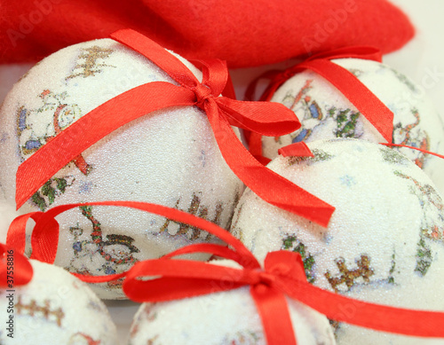 Photo: Christmas Baubles with Red Ribbonons Christmas Baubles with Red Ribbonons