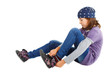 Cute girl putting on her shoe