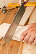 Man sawing plank