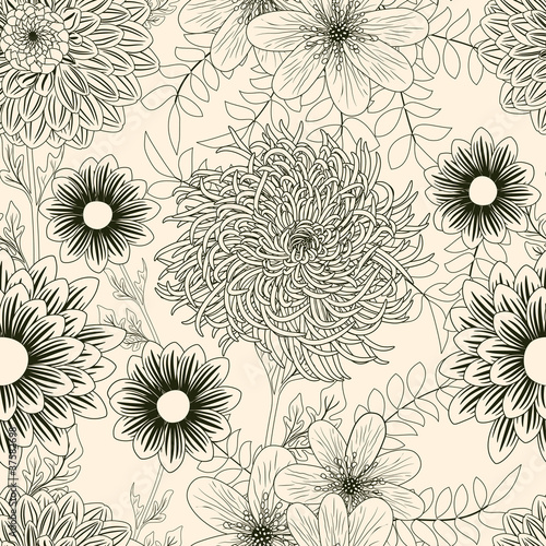 Vector: Seamless background with garden flowers Seamless background with garden flowers