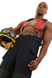 Attractive Thirty Black Man Firefighter in Uniform over White Attractive Thirty Black Man Firefighter in Uniform over White