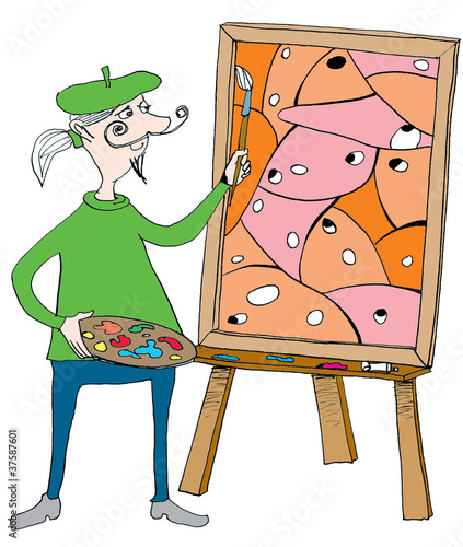 Illustration: Modern artist with brush and palette Modern artist with brush and palette