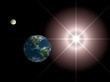 earth planet with sun and moon, isolated on black earth planet with sun and moon, isolated on black