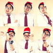 Funny Santa, Business male wear Santa hat in funny six actions