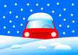 Red car in snow