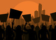 Protesters crowd landscape background illustration