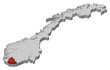 Map of Norway, Vest-Agder highlighted