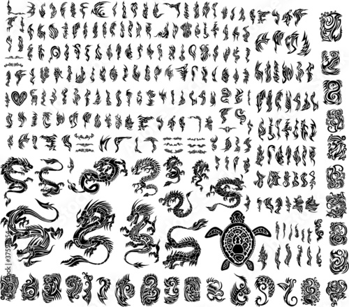 Dragon Tribal Tattoos on Iconic Dragons Tattoo Tribal Vector Set    Misterelements  37596854