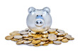 Tirelire sur pile de monnaie