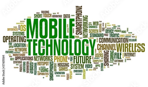 Illustration: Mobile technology concept in tag cloud Mobile technology concept in tag cloud