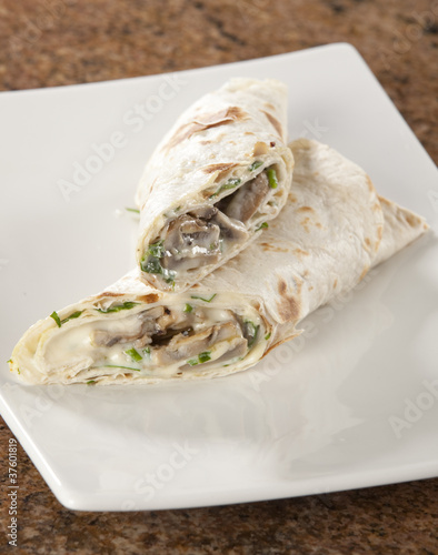 Photo: Delicious chicken and mayonnaise with mushroom berrito or wrap. Delicious chicken and mayonnaise with mushroom berrito or wrap.