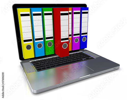Illustration: Laptop mit Ordner bunt Laptop mit Ordner bunt