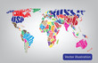 world map drawn by typography