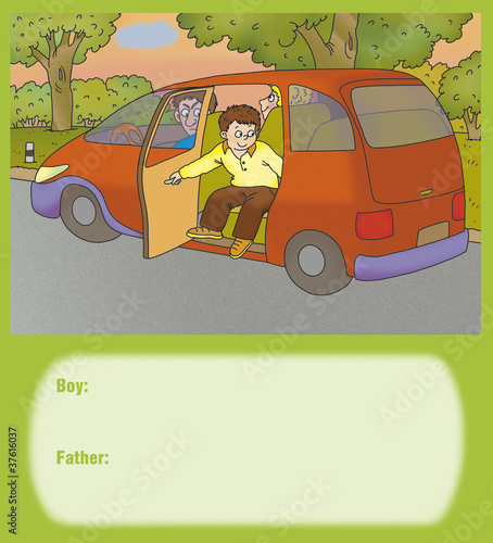 Illustration: boy wants to go out the back door of the machine boy wants to go out the back door of the machine