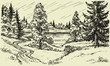 Vector landscape. Road to the lake Vector landscape. Road to the lake
