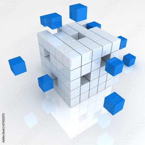 Illustration: teamwork business abstract concept with blue cubes teamwork business abstract concept with blue cubes