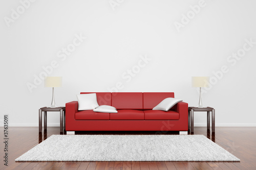 Illustration: Red couch with carpet Red couch with carpet