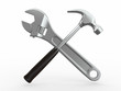 Utility. Tools, Wrench and hammer. 3d