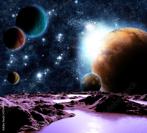Illustration: Abstract image of a planet with water. Find new sources and tech Abstract image of a planet with water. Find new sources and tech