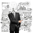Lamp Head Businessman Showing With Finger