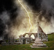 abbaye en ruine sous l'orage