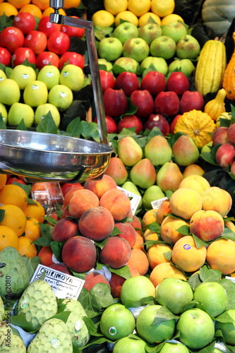 Photo: Fruit on sale La Boqueria food market in Barcelona Catalonia Spa Fruit on sale La Boqueria food market in Barcelona Catalonia Spa