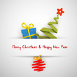 Simple vector christmas card with gift, tree and bauble