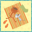 cat and mouse sunbathing on the beach
