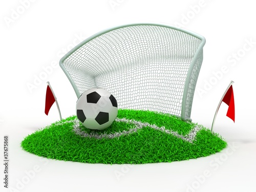 Illustration: 3D Concept Football in Gate on White Background 3D Concept Football in Gate on White Background