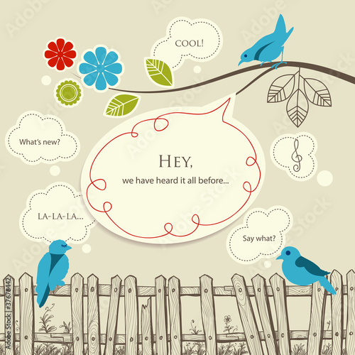 Vector: Blue birds talking communication concept Blue birds talking communication concept
