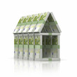 Ein Haus gebaut aus 100 Euro Geldbündeln
