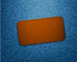 Leather label on jeans background. Vector.