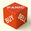 Buy Panic And Sell Red Dice Representing Market Stress