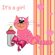it's a girl vector card. cartoon cute cat and bow illustration