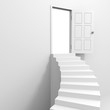 Spiral staircase to the open door.