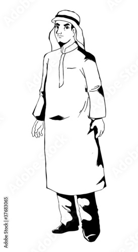 Vector: Outlined illustration of man figure with typical Arab clothes Outlined illustration of man figure with typical Arab clothes