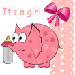 it's a baby girl vector card. cartoon elephant toy