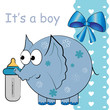 it's a baby boy vector card. cartoon cute blue elephant toy