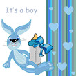 it's a baby boy vector card. cartoon cute blue bunny toy