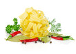 pasta with greenery and spice isolated on white background