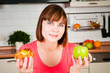 Young woman chooses healthy diet