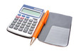 Calculator and orange pen Calculator and orange pen