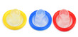 Photo: three colorful condoms three colorful condoms