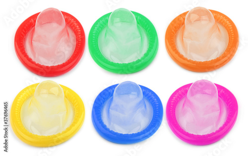 Photo: six colorful condoms six colorful condoms
