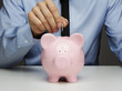 Male hand putting coin into a piggy bank